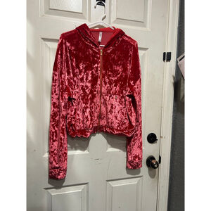 Women's Fabletics Red Crushed Velvet Full-Zip Hoodie L